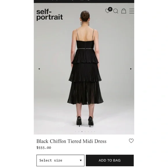 Self Portrait Black Chiffon Tiered Midi Dress